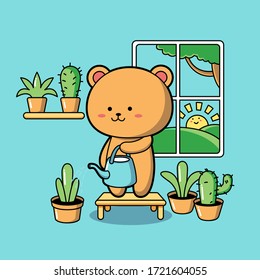 Kawaii Teddy Bear Watering Plants