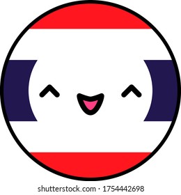 Kawaii Thailand flag smile. Flat style. Cute cartoon isolated fun design emoticon face. Vector art anime illustration for celebration holiday decoration element.  Happy independence day.