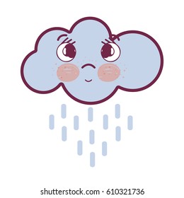 kawaii thinking cloud raining with eyes and cheeks