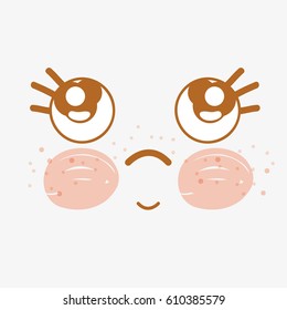 kawaii thinking face with eyes and cheeks