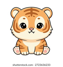 Kawaii Tiger Cub with Tiny Paws and Rounded Face Vector on White Background