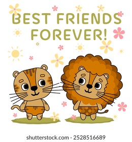 Kawaii tiger and lion cute animals. animal characters.
