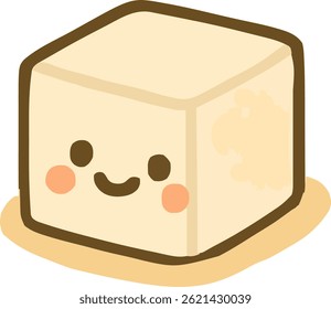 Cubo de Kawaii Tofu com Ilustração de Rosto Smiley
