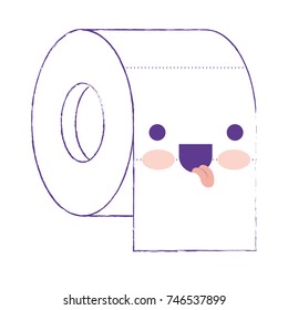 kawaii toilet paper roll in purple blurred silhouette vector illustration