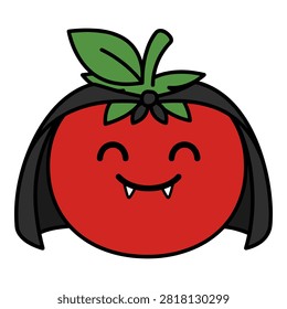 Kawaii tomato vampire, spooky fruit, Halloween character, funny monster, cartoon food.