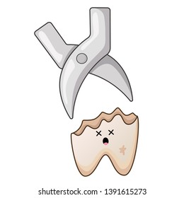 Kawaii tooth, bad teeth and problem of tooth extraction, cute cartoon characters and concept of treatment, oral hygiene, dentistry - dental care. flat vector illustration.
