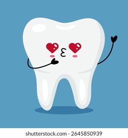 Personagem de dente de Kawaii com olhos de coração e rosto de beijo