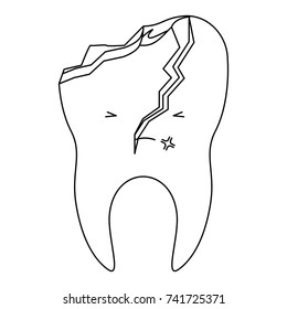 kawaii tooth with root and broken in monochrome silhouette vector illustration