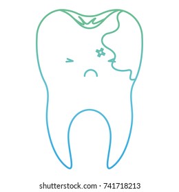 kawaii tooth with root and caries by side in degraded green to blue color contour vector illustration