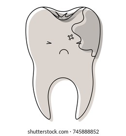 kawaii tooth with root and caries by side in watercolor silhouette vector illustration