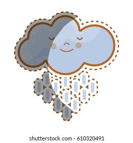 kawaii tranquil cloud raining icon