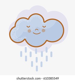kawaii tranquil cloud raining icon