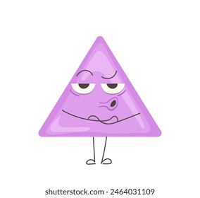 Kawaii triangle cartoon character with waiting face emotion crossing hands vector illustration