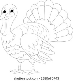 Kawaii Turkey Hand Draw Farm Animal Coloring Page