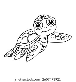 Kawaii turtle character cartoon. isolated on white background. coloringbook