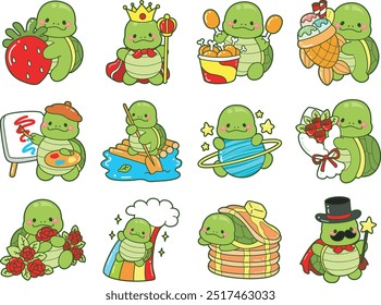 
Kawaii turtle daily life sticker cute.
Cute turtle mascot illustrations.
Turtle in the any activities