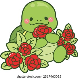 
Kawaii turtle daily life sticker cute.
Cute turtle mascot illustrations.
Turtle in the middle of rose garden