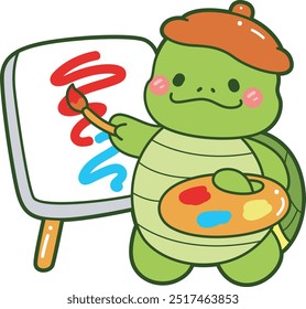 
Kawaii turtle daily life sticker cute.
Cute turtle mascot illustrations.
Turtle painting a lines