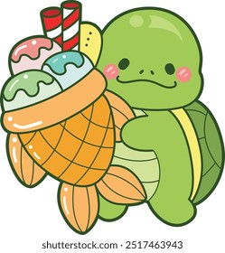 
Kawaii turtle daily life sticker cute.
Cute turtle mascot illustrations.
A turtle bring a big ice cream taiyaki