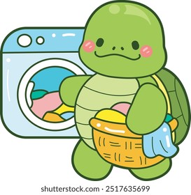 Kawaii turtle daily life sticker cute.
Cute turtle mascot illustrations.
Turtle cleaning the clothes with washing machine
