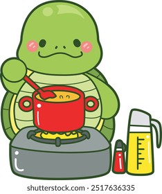 Kawaii turtle daily life sticker cute.
Cute turtle mascot illustrations.
Turtle cooking a soup