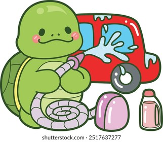 Kawaii turtle daily life sticker cute.
Cute turtle mascot illustrations.
Turtle washing a car