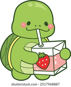 Kawaii turtle daily life sticker cute.
Cute turtle mascot illustrations.
Turtle drinking a strawberry milk