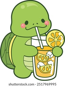 Kawaii turtle daily life sticker cute.
Cute turtle mascot illustrations.
Turtle drinking an orange juice