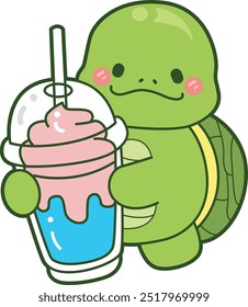 Kawaii Schildkröte tägliches Leben Aufkleber niedlich.
Nette Schildkröte Maskottchen Illustrationen.
Schildkröte bringt einen Milchshake