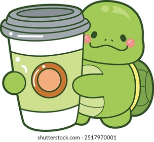 Kawaii turtle daily life sticker cute.
Cute turtle mascot illustrations.
Turtle bring a cup of coffe