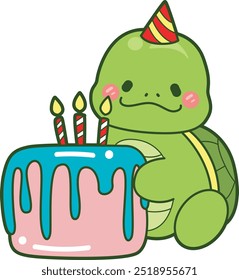 Kawaii turtle daily life sticker cute.
Cute turtle mascot illustrations.
Turtle bring a big birthday cake