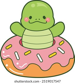 Kawaii turtle daily life sticker cute.
Cute turtle mascot illustrations.
Turtle in the middle of strawbery doughnut