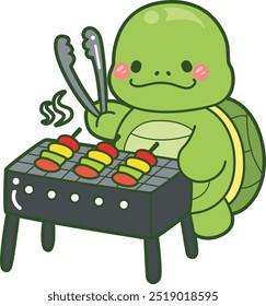 Kawaii turtle daily life sticker cute.
Cute turtle mascot illustrations.
Turtle cooking in the barbecue