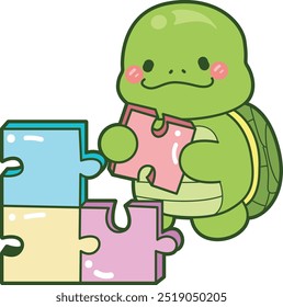 Kawaii turtle daily life sticker cute.
Cute turtle mascot illustrations.
Turtle playing a puzzle