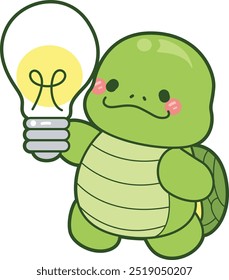 Etiqueta engomada de la vida diaria de la tortuga de Kawaii linda.
Ilustraciones de mascota de tortuga linda.
Tortuga trae una lámpara