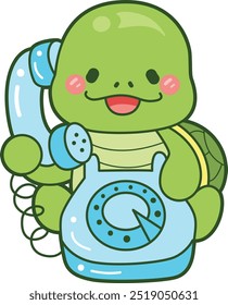 Kawaii turtle daily life sticker cute.
Cute turtle mascot illustrations.
Turlte calling someone in the telephone