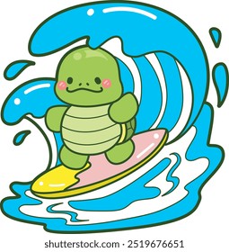 Kawaii turtle daily life sticker cute.
Cute turtle mascot illustrations.
Turtle playing surfing in the wave