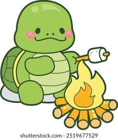 Kawaii turtle daily life sticker cute.
Cute turtle mascot illustrations.
Turtle cooking marshmallow in the fire fighter