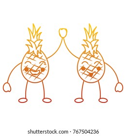 kawaii two cartoon fruit pineapple happy characters