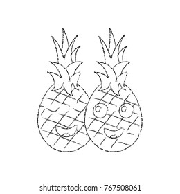 kawaii two cartoon fruit pineapple happy characters