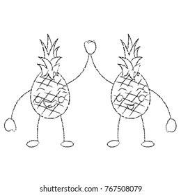 kawaii two cartoon fruit pineapple happy characters