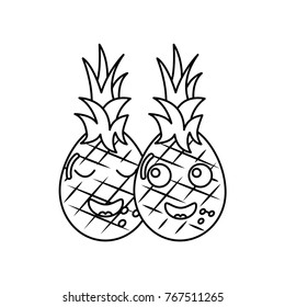 kawaii two cartoon fruit pineapple happy characters