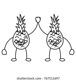 kawaii two cartoon fruit pineapple happy characters