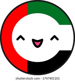 Sorriso da bandeira dos Emirados Árabes Unidos. Estilo plano. Desenho animado bonito isolado divertido design emoticon face. Ilustração de anime de arte vetorial para elemento de decoração de feriado de celebração. Feliz dia da independência.
