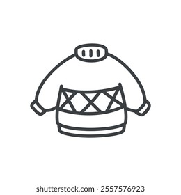 Kawaii ugly sweater icon. Hand drawn monochrome illustration of a knitted jumper with ornament isolated on a white background. Cute winter sticker. Vector 10 EPS.