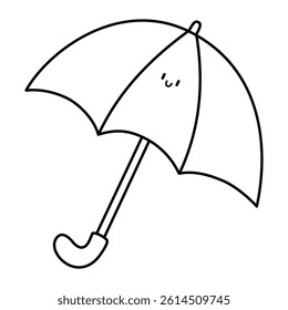 kawaii umbrella doodle outline on white background
