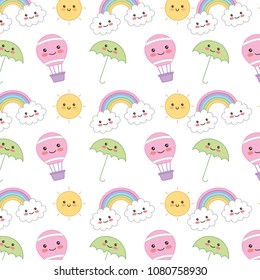 kawaii umbrella hot air balloon rainbow pattern background