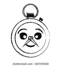 Kawaii uncolored chronometer doodle over white background vector illustration