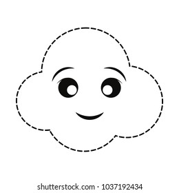 Kawaii uncolored cloud sticker over white background vector illustration