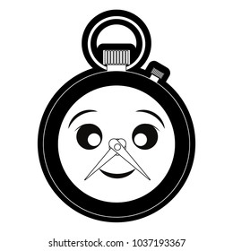kawaii uncolored thick line chronometer with face over white background vector illustration